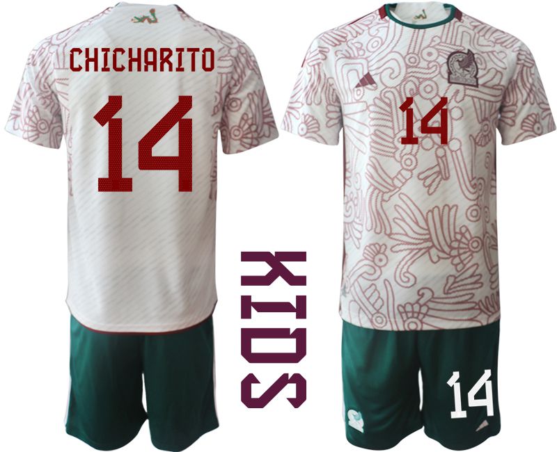 Youth 2022 World Cup National Team Mexico away white #14 Soccer Jersey